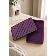 Desenli Kapaklı Dekoratif Kutu Masa Üstü Organizer Takı Aksesuar Saklama Kutusu Pla 20x12.5 Cm Mor