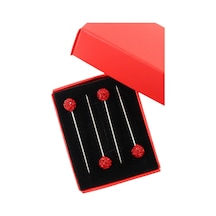 Numetal 4 Lü Kırmızı Taşlı Eşarp İğnesi. Şal İğnesi. Türban İğnesi. Başörtü İğnesi. Eşarp Ve Şal İğnesi. Kırmızı