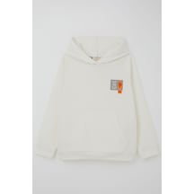 Breeze Kız Çocuk Sweatshirt Kapüşonlu Arma Detaylı 4-8 Yaş, Ekru Ekru