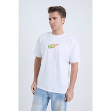 Erkek Oversize Baskılı T-shirt Beyaz Hot Tennis Beyaz