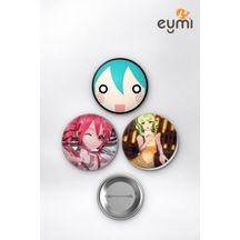 Vocaloid Sanal Divalar Miku Teto Gumı Çanta Süsü Rozet İğneli Buton Rozet Seti 58 Mm 3'lü Çok Renkli