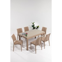 Rattan Large Camlı Cappucino Masa Takımı Bahçe&balkon 1 Camlı Masa + 6 Sandalye Diğer