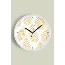 Yaprak Desenli Bohem Modern Duvar Saati - 35cm - Önü Camlı Beyaz Kasa - Sessiz Mekanizma Beyaz
