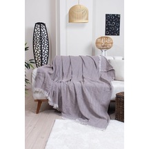 Pamuklu Zikzak Desenli Püsküllü Koltuk Örtüsü, 170x210 Cm, Geometrik Desen, Minimalist Stil, Yıkanabilir Kahvere Diğer