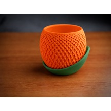 3d Baskı Küre Saksı - Kafes Dokulu İki Parçalı Dekoratif Saksı - Turuncu-yeşil