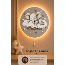 Ahşap Fil Lamba İsme Özel Pilli Ledli Gece Lambası Bebek Çocuk Odası Gri