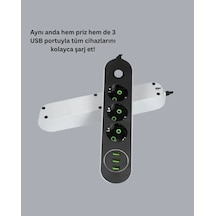 2 Metre Kablolu 3 Usb Portlu Anahtarlı Üçlü Priz .
