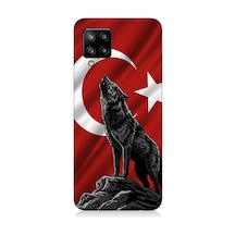Samsung Galaxy A42 5g Uyumlu Bayrak Önünde Uluyan Kurt Desenli Silikon Kılıf Çok Renkli