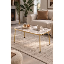 Sulorahome Beyaz Orta Sehpa Gold Ayaklı Altın - Beyaz