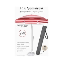 Kırmızı Beyaz Plaj Şemsiyesi 180 Çap / 8 Telli + Bidon + Taşıma Çantası Dahil Kırmızı - Beyaz