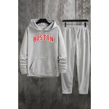Uyguntarz Unisex Boston Baskılı Eşofman Takımı Gri