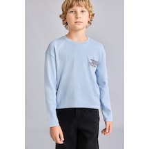 Defacto Oversize Bisiklet Yaka Düşük Omuz Baskılı Uzun Kollu Tişört Erkek Çocuk I6417a826aube523 Mavi-be523