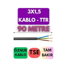 Öznur 3x1,5 Ttr Kablo Metre Seçenekli Siyah - 90 Metre