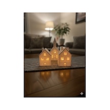 Led Mumlu Dekoratif Mini Ev Seti 3lü Set Ledler Dahil Beyaz