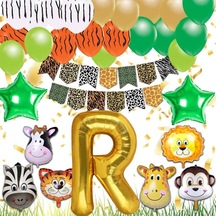 Safari Konsepti R Harfli Doğum Günü Parti Kutlama Seti; Harf Ve Y