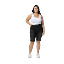 Büyük Beden Paçası Katlamalı Beş Cepli Denim Siyah Şort-siyah Siyah