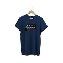 Motorsiklet Kalp Ritmi 1n23456 Motorcu Tasarım Baskılı %100 Pamuk Premium Regular Fit T-shirt Lacivert