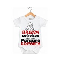 Babylimon Babam Sağ Olsun Çatır Çatır Parasına Ediyorum Yazılı Baskılı Bebek Zıbını Beyaz - 936542300 Beyaz