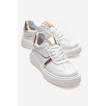 Ivara Beyaz Altın Hakiki Deri Kadın Günlük Sneakers Beyaz - Altın