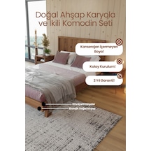 Hüma Model Dikey Başlıklı Masif Ahşap Karyola Ve 2 Adet Komodin Kolay Kurulum Fırınlanmış İthal Sibirya Çamı 140x190 Yatak Uyumlu 2 Adet Komodin - Ceviz