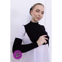 Boyunluk Ve Kolluk Seti Siyah - Balıkçı Yakalı Kadın Tesettür Penye Yarım Body Namaz Kolluğu Hijab Siyah