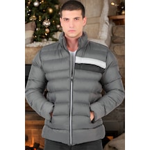 M8650 Dewberry Erkek Puffer Mont-düz Gri Düz Gri