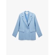 Koton Koton X Melis Ağazat - Uzun Kollu Kruvaze Oversize Blazer Ceket Mavi 6wak50046ew Mavi