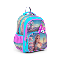 Coral High Kids Turkuaz Pembe Anime Kız Desenli Üç Bölmeli Okul Sırt Çantası 14420 Turkuaz - Pembe