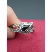 925 Ayar Kadın Gümüş Oltu Taşı Yüzük Sy00037 Gümüş
