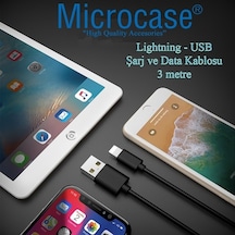 Microcase Apple Uyumlu iPhone iPad Lightning Usb Şarj Ve Data Kablosu 3 Metre Siyah
