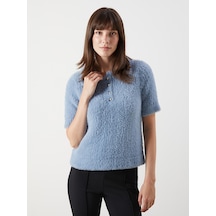 Lcw Comfort Mavi Polo Yaka Kadın Triko Kazak
