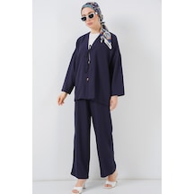 Bigdart Kadın Keten Kimono İkili Takım 6727 - Lacivert