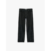 Koton Taş Detaylı Düğmeli Yüksek Bel Düz Paça Denim Pantolon - Straight Fit Jean Siyah 7wal40124md