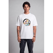 Black Nova Oversize Baskılı Unisex %100 Pamuk T-shirt Zen Billiard Beyaz