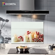 Decorıta Cam Ocak Arkası Koruyucu | Beyaz Mum