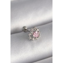 316l Çelik Gümüş Renk Zirkon Taşlı Kalp Tragus Piercing Çok Renkli