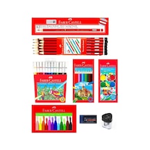 Faber-castell Mercanlı Kurşun Kalem Kırmızı Kalem Ve 12 Li Kuru Sulu Keçeli Pastel Boya