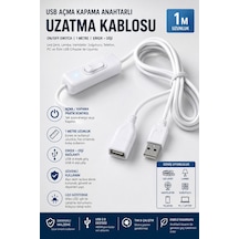 1 Metre Usb Açma Kapama Anahtarlı Uzatma Kablosu Beyaz 1m Dişi Erkek On Off Switch Led Şerit Lamba Vantilatör Soğutucu Güç Kablosu Kesici Adaptör Bağlantı Aparatı Telefon Pc Bilgisayar Uyumlu