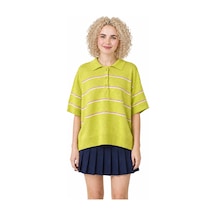 Maison Velora Kadın Yeşil Wardrobe Essentials Yazlık İplik Çizgili Polo Yaka Triko Bluz Yeşil 885107402 Yeşil