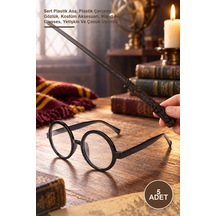 5 Adet Harry Potter Asa Ve Gözlük Sert Plastik Asa, Plastik Çerçeve Gözlük, Kostüm Aksesuarı, Wand And Glasses, Yetişkin Ve Çocuk Uyumlu