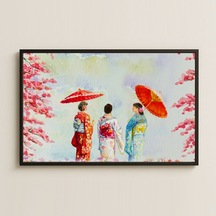 Sakura Ve Kimonolu Kadınlar Uv Baskılı Japon Pvc Tablo
