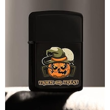 Bk Halloween Trick Or Treat Tasarımlı Renkli Baskılı Siyah Benzinli Metal Çakmak 50 x 22