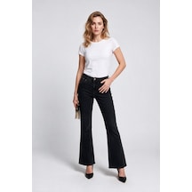 Bsb Kadın Yüksek Bel Geniş Paça Jean Pantolon Denim Kumaş Siyah