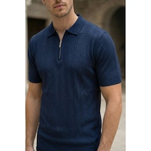 Sayzen Your Shine Örgü Detaylı Basic Polo Yaka Erkek Tişört Sy-man2612 Lacivert