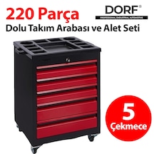 Dorf 220 Parça Dolu Takım Arabası Metal Tekerli 5 Çekmeceli
