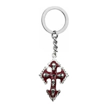 Kırmızı Kurukafalı Haç Anahtarlık Gotik Unisex Metal Aksesuar