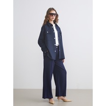 Lcw Modest Lacivert Loose Fit Geniş Paça Kadın Pileli Pantolon