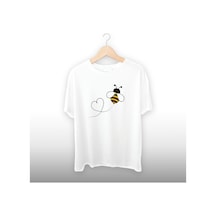 Arı Detaylı Unisex Tişört Beyaz