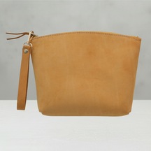 Luqa Leather Özel Tasarım El İşçiliği Deri Clutch Fermuarlı Bilek Çantası Sarı