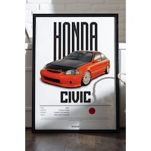 Honda Civic Araba Siyah Ahşap Çerçeveli Poster, Dekoratif Duvar Tablosu